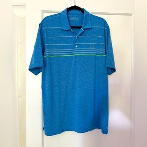 Vineyard Vines Performance Polo Shirt Mens LG Blue Striped Golf Preppy like New